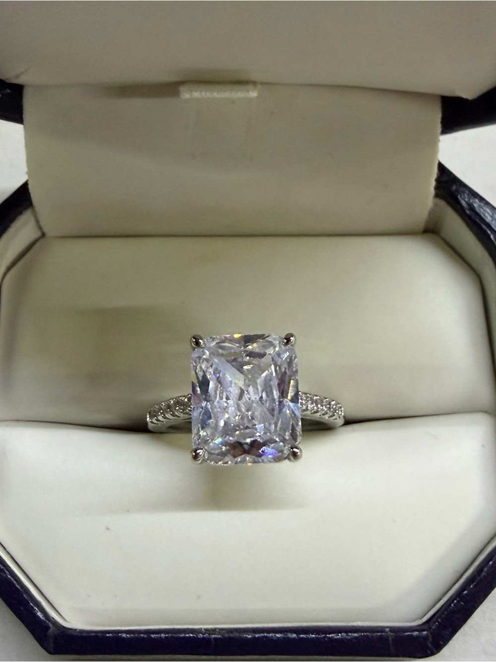 Cushion-Cut Clear Stone Cubic Zirconia Ring in Silver Tone - Women Jewelry
